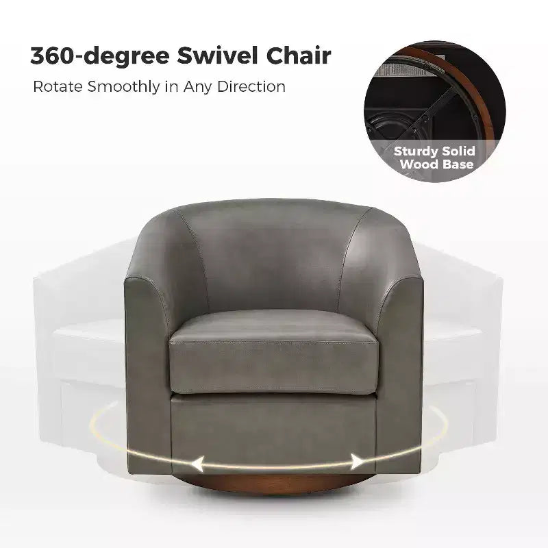 Jessie 30.5 Wide Modern Swivel Barrel Faux Leather Chair with Solid Wood Base|ART OF LIVING DESIGNS
