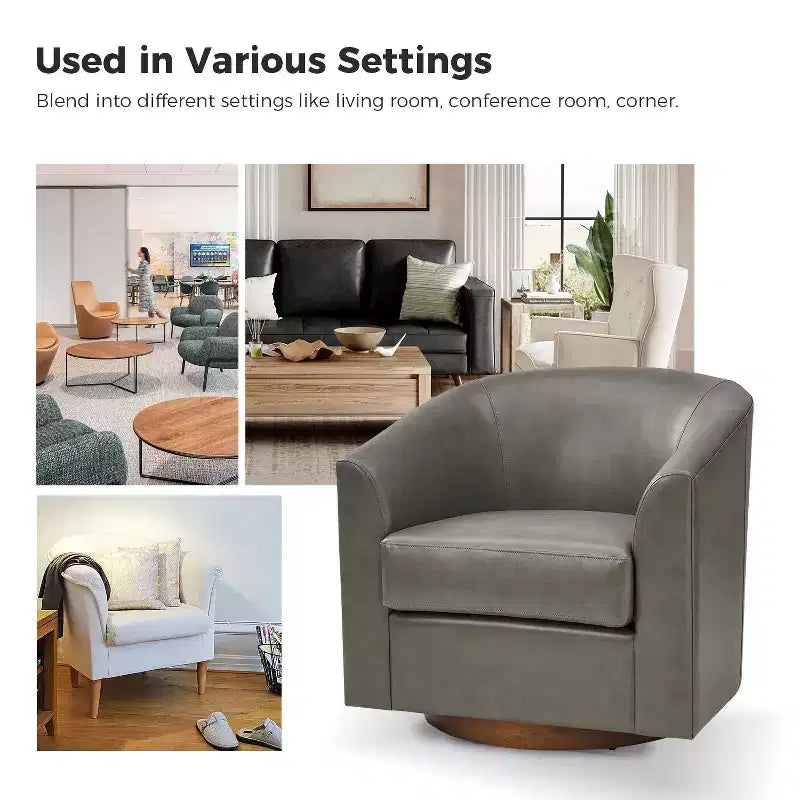 Jessie 30.5 Wide Modern Swivel Barrel Faux Leather Chair with Solid Wood Base|ART OF LIVING DESIGNS