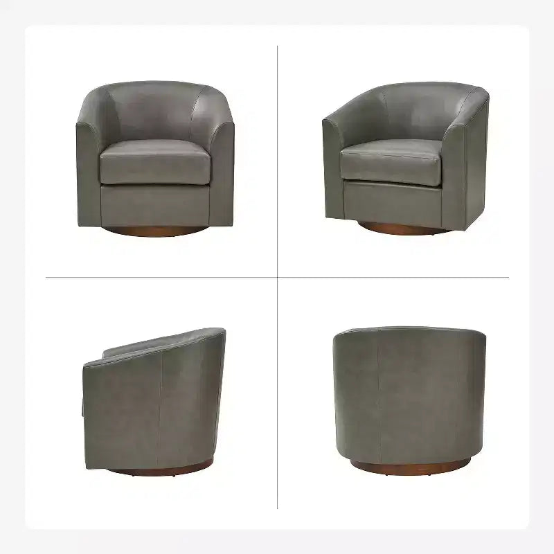 Jessie 30.5 Wide Modern Swivel Barrel Faux Leather Chair with Solid Wood Base|ART OF LIVING DESIGNS
