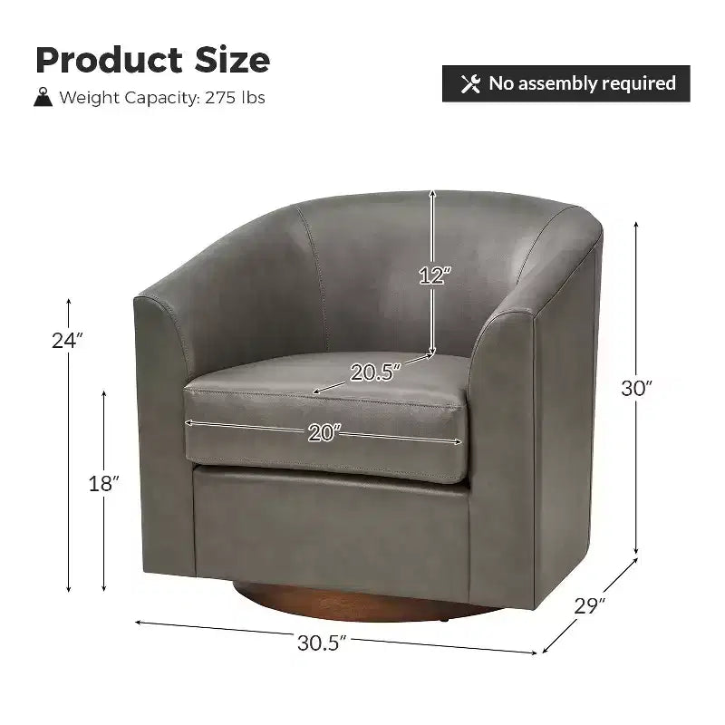 Jessie 30.5 Wide Modern Swivel Barrel Faux Leather Chair with Solid Wood Base|ART OF LIVING DESIGNS