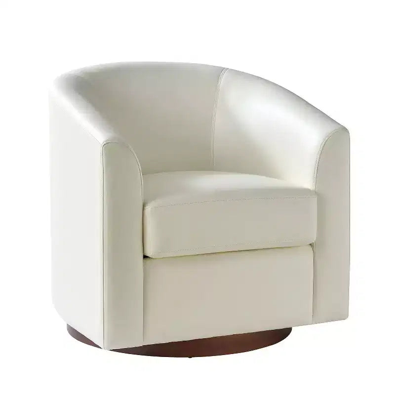 Jessie 30.5 Wide Modern Swivel Barrel Faux Leather Chair with Solid Wood Base|ART OF LIVING DESIGNS
