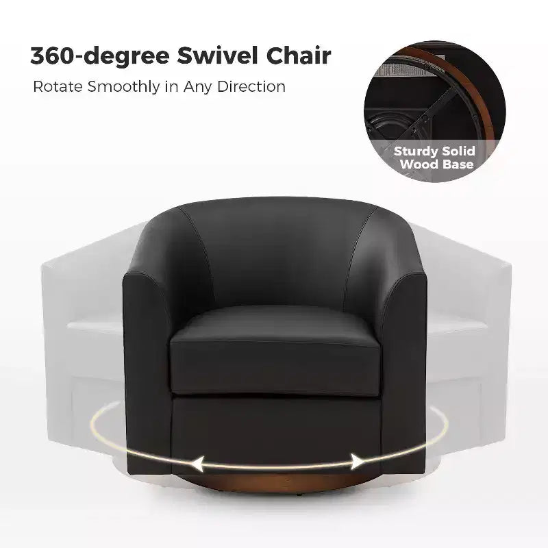 Jessie 30.5 Wide Modern Swivel Barrel Faux Leather Chair with Solid Wood Base|ART OF LIVING DESIGNS
