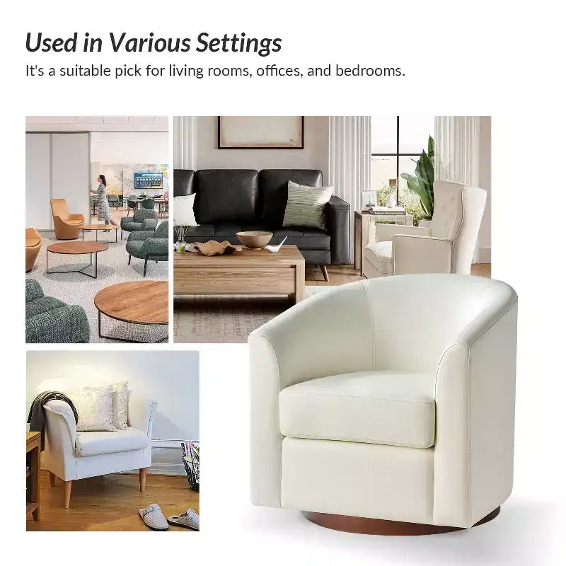 Jessie 30.5 Wide Modern Swivel Barrel Faux Leather Chair with Solid Wood Base|ART OF LIVING DESIGNS
