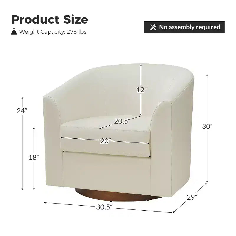 Jessie 30.5 Wide Modern Swivel Barrel Faux Leather Chair with Solid Wood Base|ART OF LIVING DESIGNS