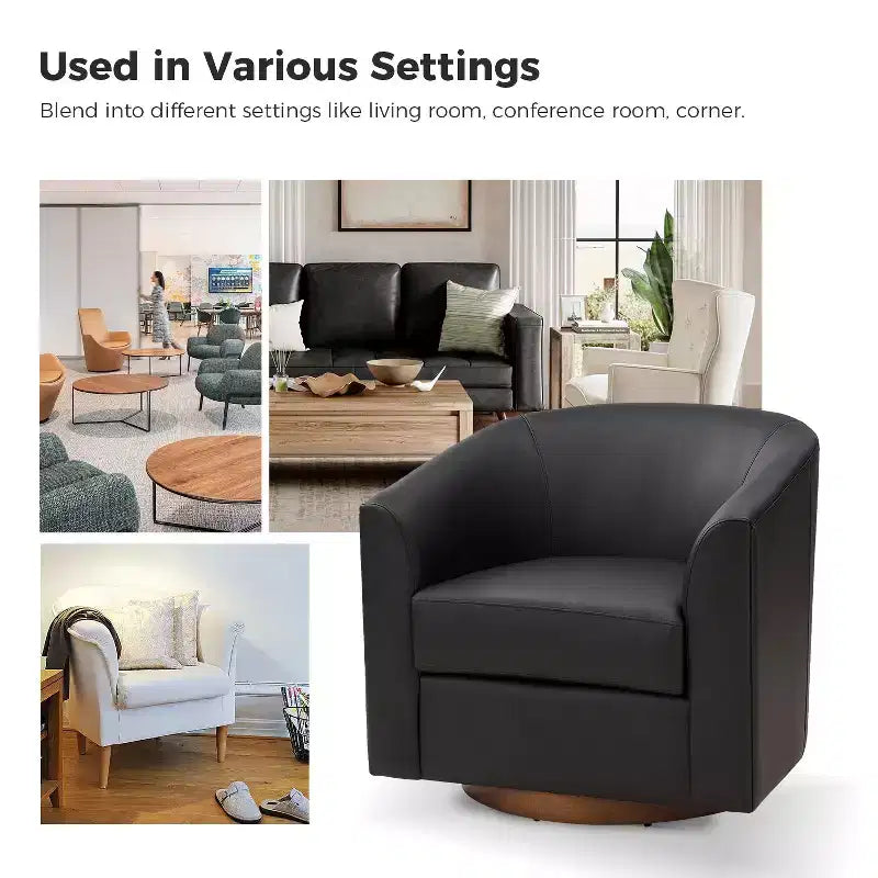 Jessie 30.5 Wide Modern Swivel Barrel Faux Leather Chair with Solid Wood Base|ART OF LIVING DESIGNS
