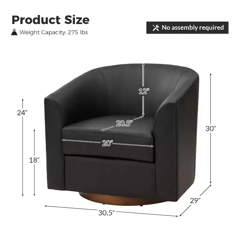 Jessie 30.5 Wide Modern Swivel Barrel Faux Leather Chair with Solid Wood Base|ART OF LIVING DESIGNS