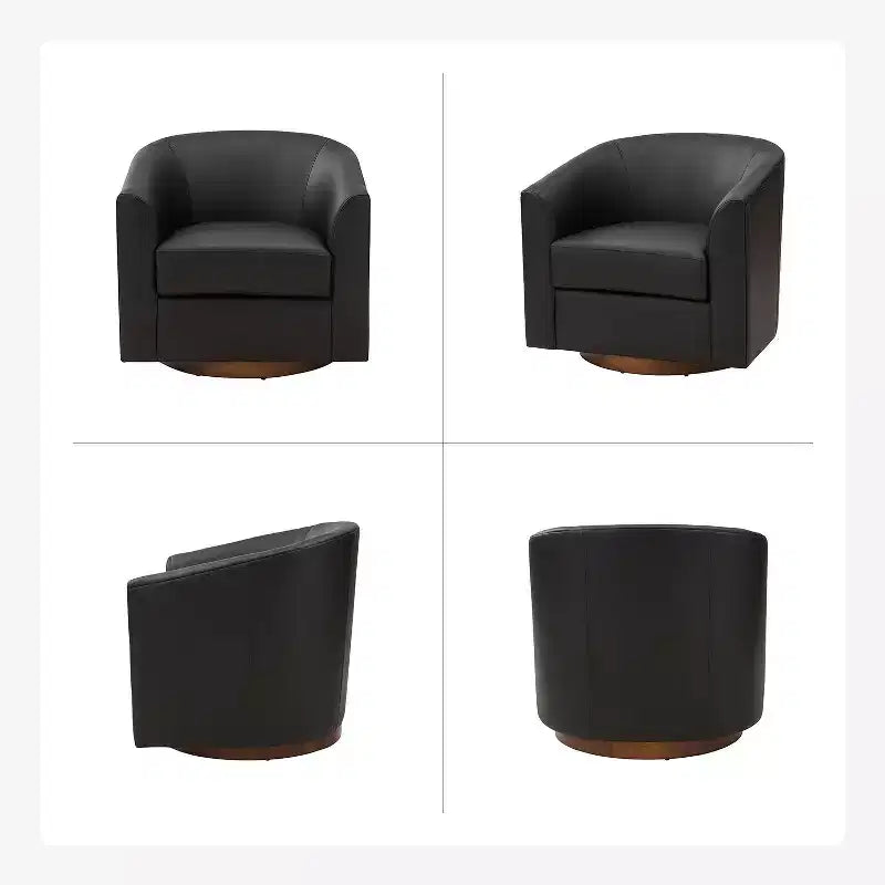 Jessie 30.5 Wide Modern Swivel Barrel Faux Leather Chair with Solid Wood Base|ART OF LIVING DESIGNS