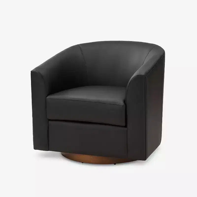 Jessie 30.5 Wide Modern Swivel Barrel Faux Leather Chair with Solid Wood Base|ART OF LIVING DESIGNS