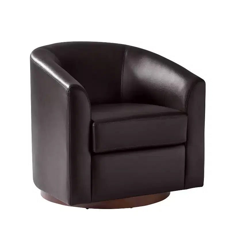 Jessie 30.5 Wide Modern Swivel Barrel Faux Leather Chair with Solid Wood Base|ART OF LIVING DESIGNS