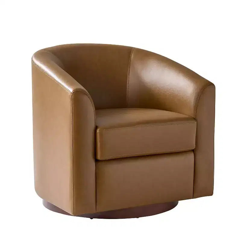Jessie 30.5 Wide Modern Swivel Barrel Faux Leather Chair with Solid Wood Base|ART OF LIVING DESIGNS