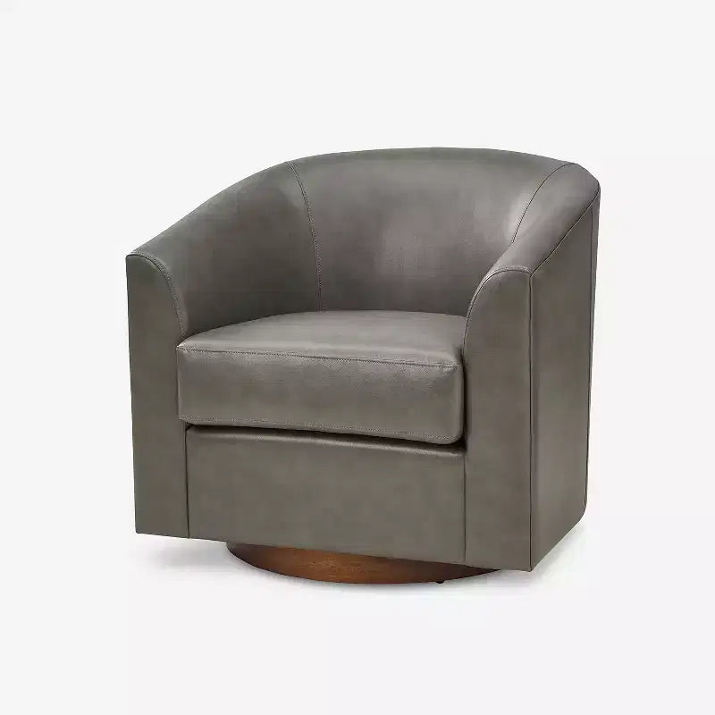 Jessie 30.5 Wide Modern Swivel Barrel Faux Leather Chair with Solid Wood Base|ART OF LIVING DESIGNS