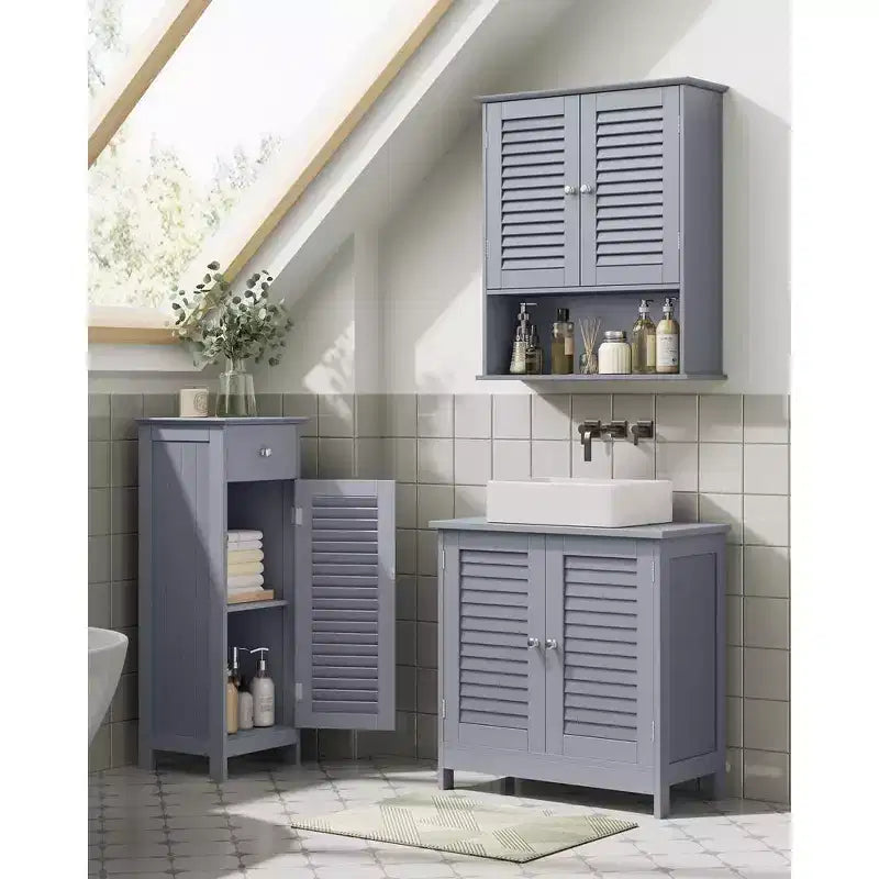 VASAGLE Bathroom Floor Cabinet, Freestanding Bathroom Storage Cabinet with Double Shutter Doors