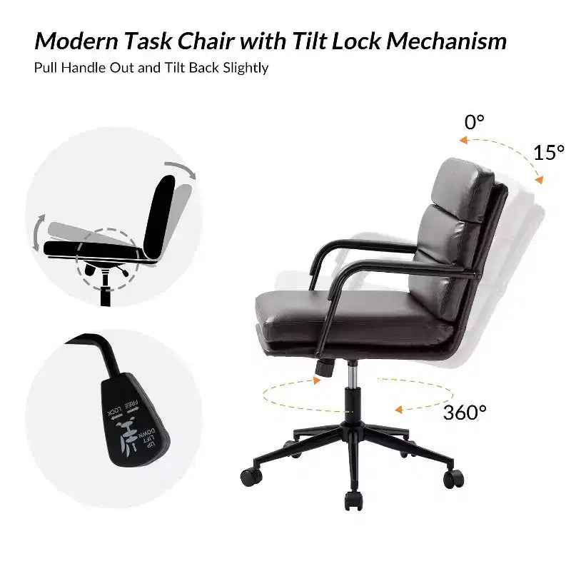 Gregor 360-degree swivel Task Leather Chair with Tilt Lock and Center Tilt for office | Hulala Home