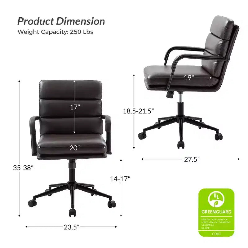 Gregor 360-degree swivel Task Leather Chair with Tilt Lock and Center Tilt for office | Hulala Home