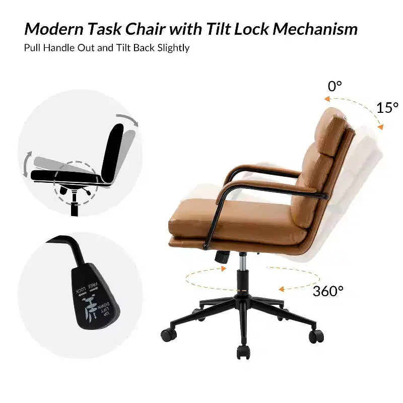 Gregor 360-degree swivel Task Leather Chair with Tilt Lock and Center Tilt for office | Hulala Home