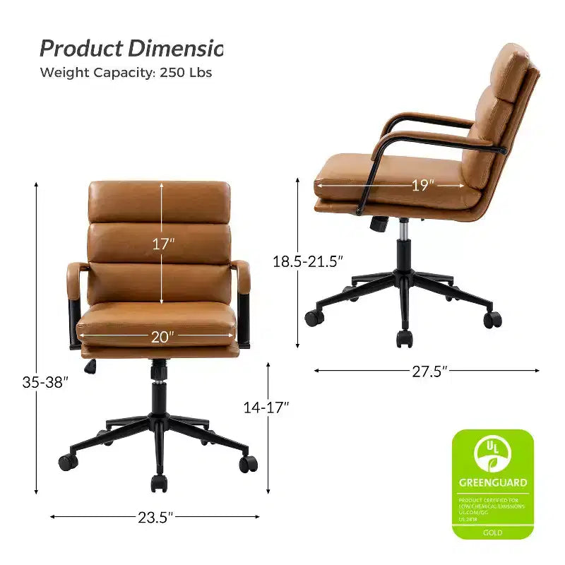 Gregor 360-degree swivel Task Leather Chair with Tilt Lock and Center Tilt for office | Hulala Home