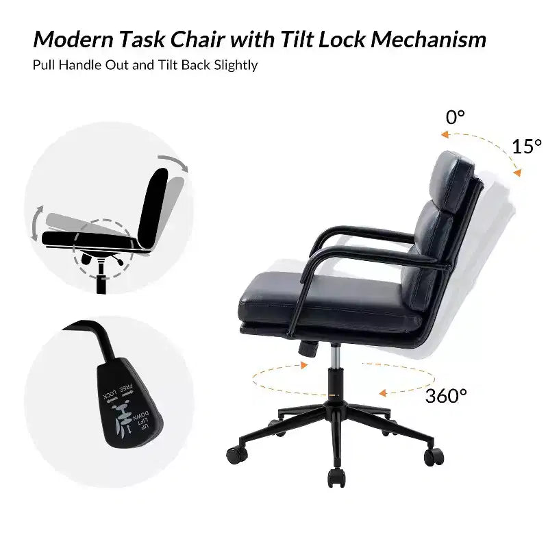 Gregor 360-degree swivel Task Leather Chair with Tilt Lock and Center Tilt for office | Hulala Home