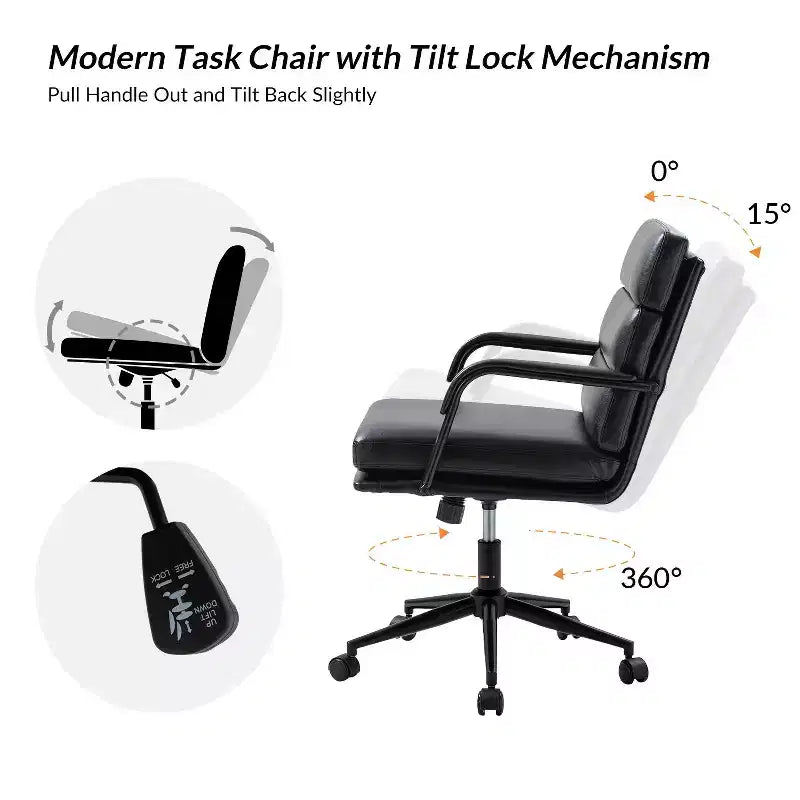 Gregor 360-degree swivel Task Leather Chair with Tilt Lock and Center Tilt for office | Hulala Home