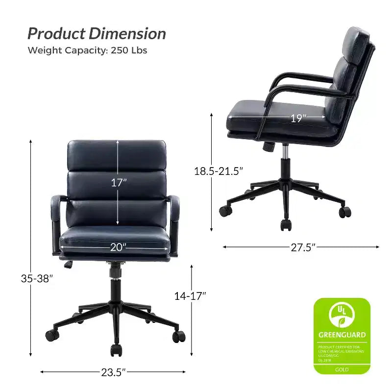 Gregor 360-degree swivel Task Leather Chair with Tilt Lock and Center Tilt for office | Hulala Home