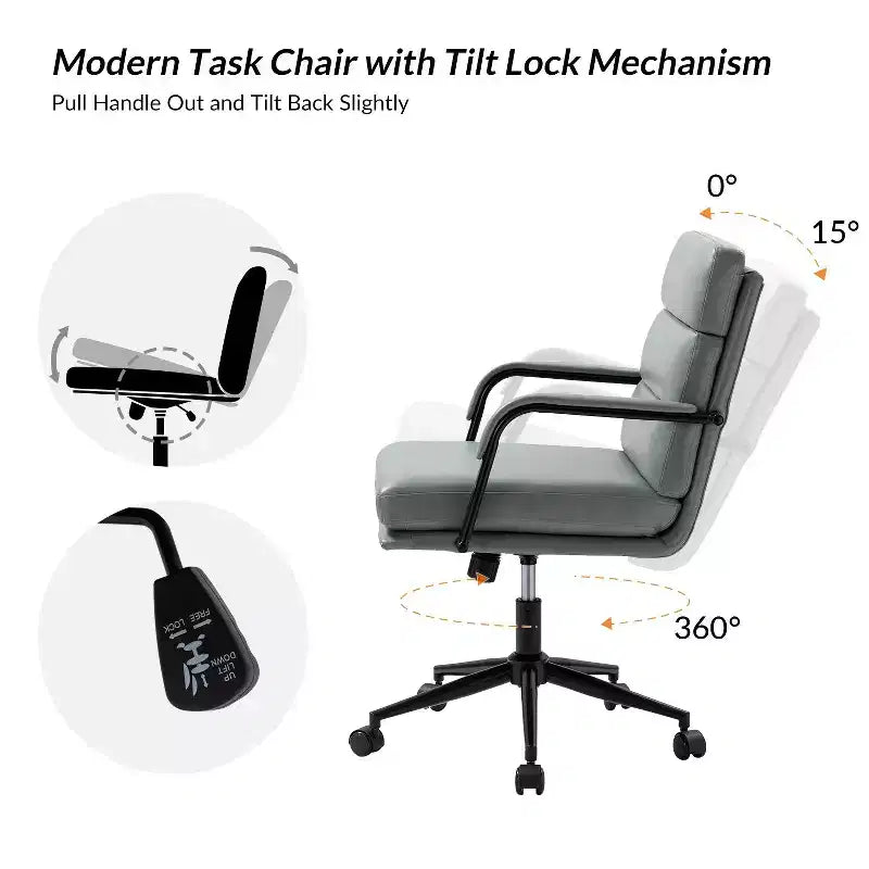 Gregor 360-degree swivel Task Leather Chair with Tilt Lock and Center Tilt for office | Hulala Home