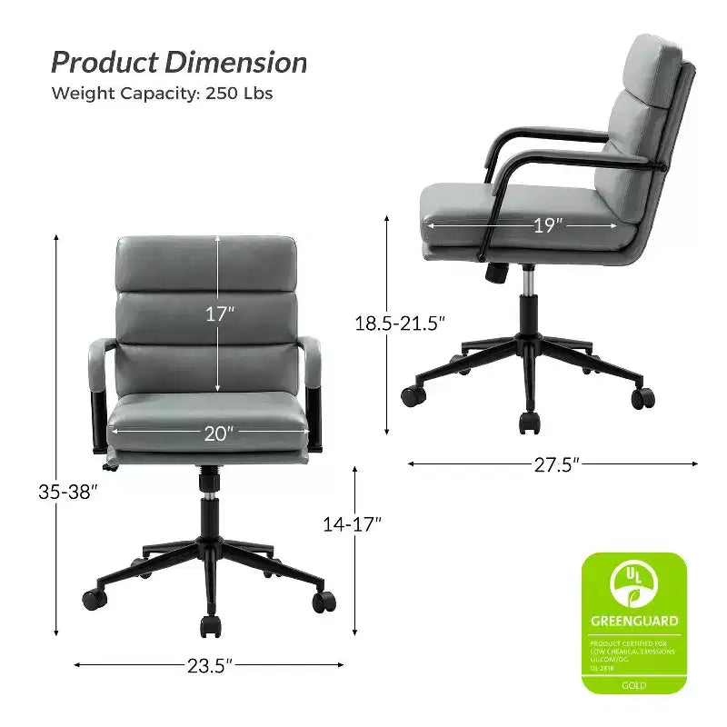 Gregor 360-degree swivel Task Leather Chair with Tilt Lock and Center Tilt for office | Hulala Home