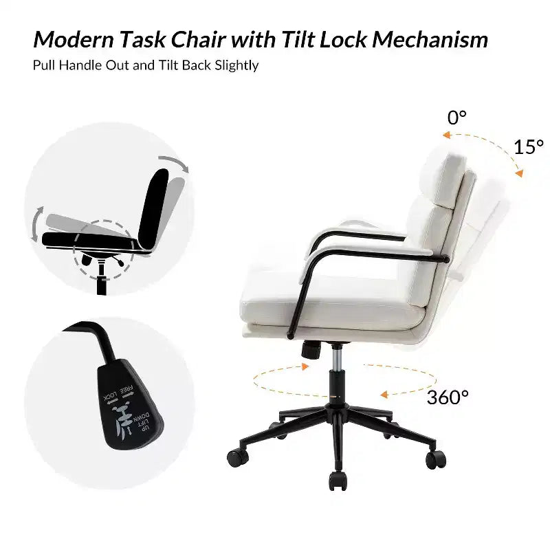 Gregor 360-degree swivel Task Leather Chair with Tilt Lock and Center Tilt for office | Hulala Home
