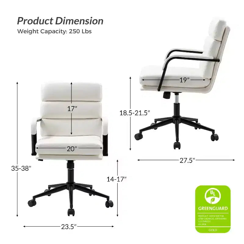 Gregor 360-degree swivel Task Leather Chair with Tilt Lock and Center Tilt for office | Hulala Home