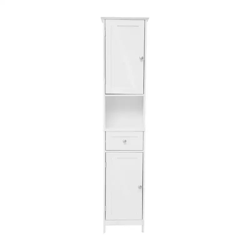 Flash Furniture Dune Freestanding Bathroom Linen Tower Storage Cabinet with Magnetic Close Doors, Adjustable Shelves, Open Display Shelf, and Drawer