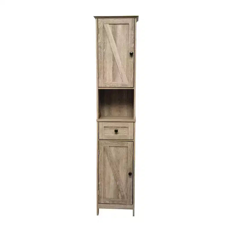 Flash Furniture Dune Freestanding Bathroom Linen Tower Storage Cabinet with Magnetic Close Doors, Adjustable Shelves, Open Display Shelf, and Drawer