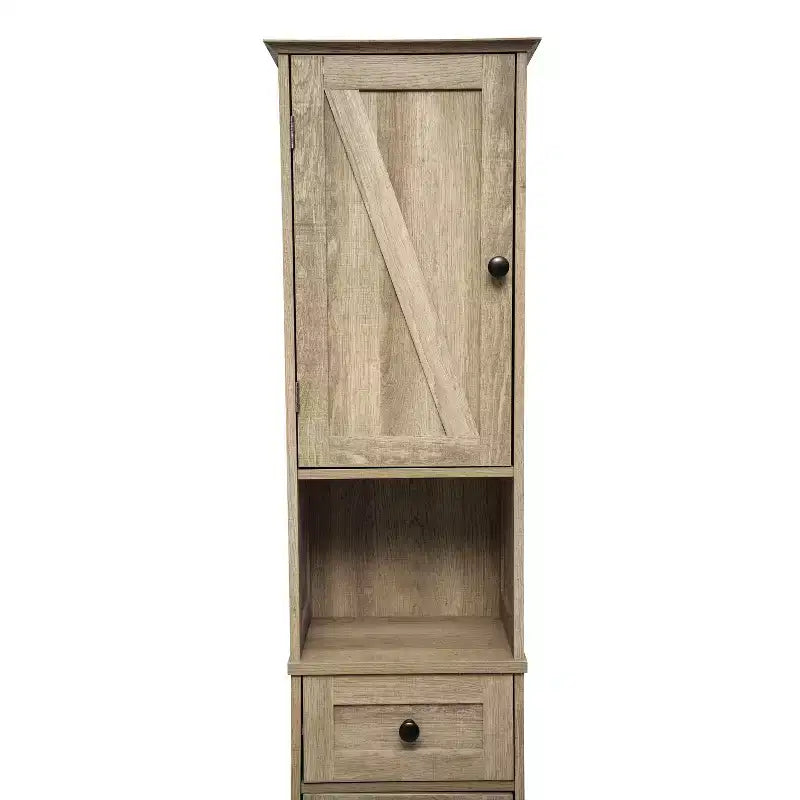Flash Furniture Dune Freestanding Bathroom Linen Tower Storage Cabinet with Magnetic Close Doors, Adjustable Shelves, Open Display Shelf, and Drawer