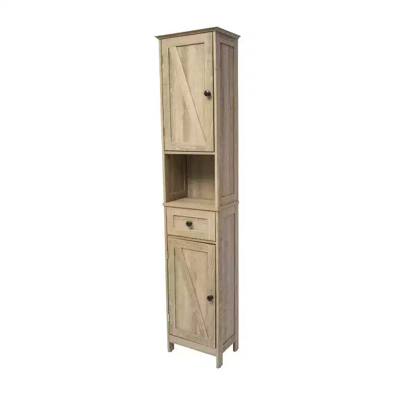 Flash Furniture Dune Freestanding Bathroom Linen Tower Storage Cabinet with Magnetic Close Doors, Adjustable Shelves, Open Display Shelf, and Drawer