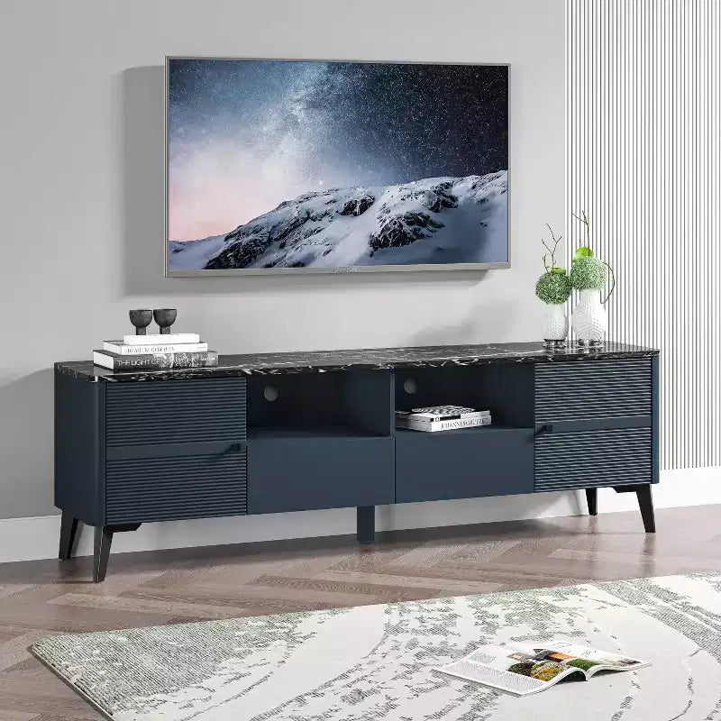 70" Modern Storage TV Stand Cabinet Features Premium Faux Marble Countertop TVs up 75" - Festivo