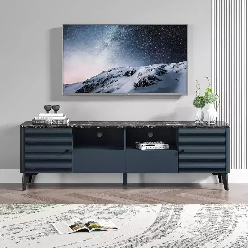 70" Modern Storage TV Stand Cabinet Features Premium Faux Marble Countertop TVs up 75" - Festivo