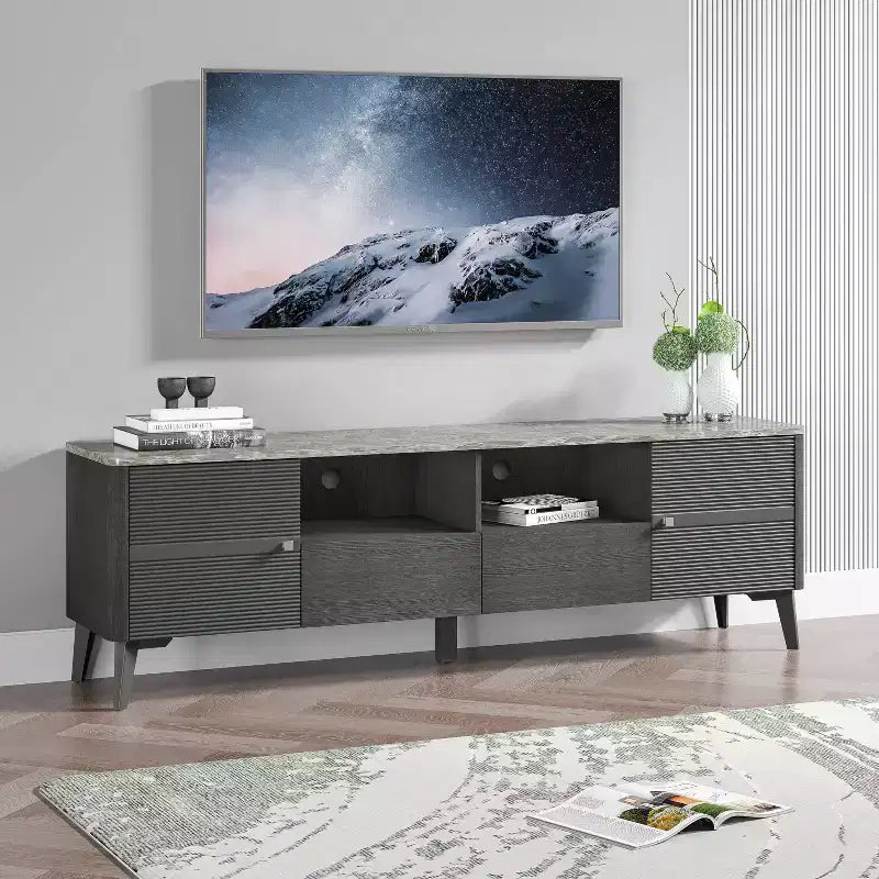70" Modern Storage TV Stand Cabinet Features Premium Faux Marble Countertop TVs up 75" - Festivo