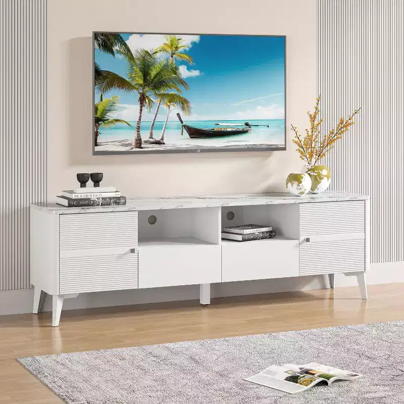 70" Modern Storage TV Stand Cabinet Features Premium Faux Marble Countertop TVs up 75" - Festivo