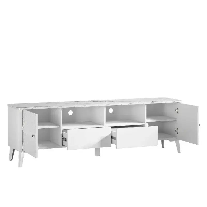 70" Modern Storage TV Stand Cabinet Features Premium Faux Marble Countertop TVs up 75" - Festivo