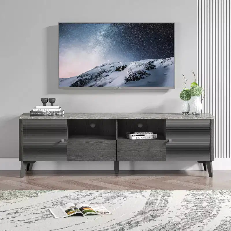70" Modern Storage TV Stand Cabinet Features Premium Faux Marble Countertop TVs up 75" - Festivo