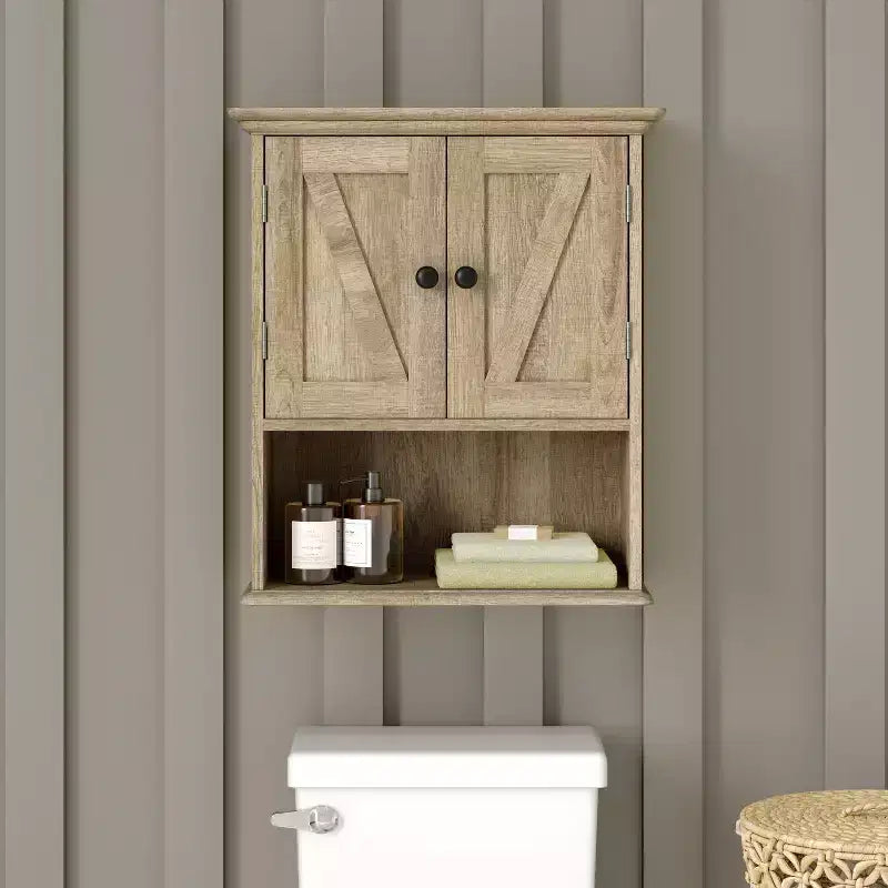 Emma and Oliver Wall Mounted Bathroom Medicine Cabinet Organizer with Adjustable In-Cabinet Shelf, Dual Magnetic Closure Doors, Bottom Open Display Shelf