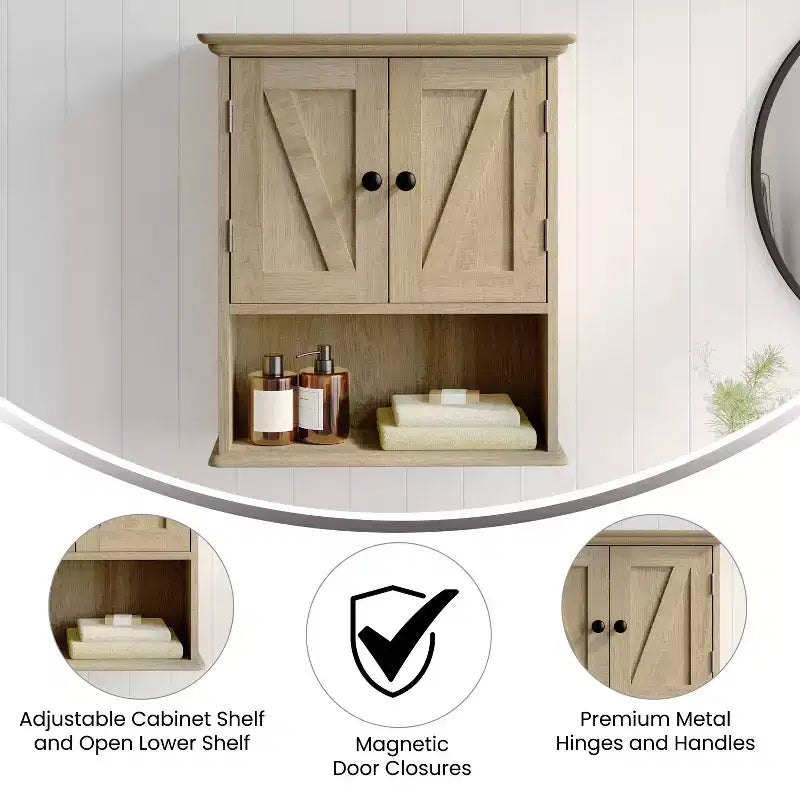 Emma and Oliver Wall Mounted Bathroom Medicine Cabinet Organizer with Adjustable In-Cabinet Shelf, Dual Magnetic Closure Doors, Bottom Open Display Shelf