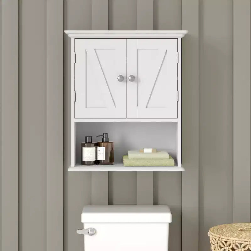 Emma and Oliver Wall Mounted Bathroom Medicine Cabinet Organizer with Adjustable In-Cabinet Shelf, Dual Magnetic Closure Doors, Bottom Open Display Shelf