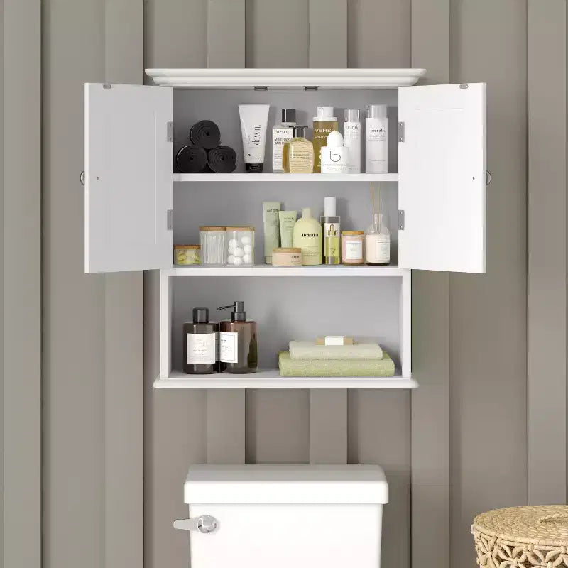 Emma and Oliver Wall Mounted Bathroom Medicine Cabinet Organizer with Adjustable In-Cabinet Shelf, Dual Magnetic Closure Doors, Bottom Open Display Shelf