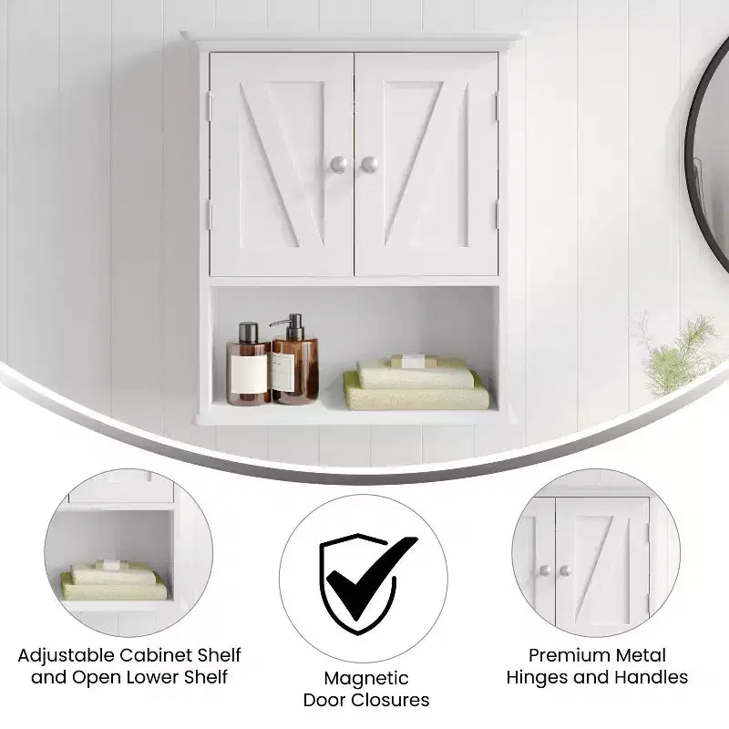 Emma and Oliver Wall Mounted Bathroom Medicine Cabinet Organizer with Adjustable In-Cabinet Shelf, Dual Magnetic Closure Doors, Bottom Open Display Shelf