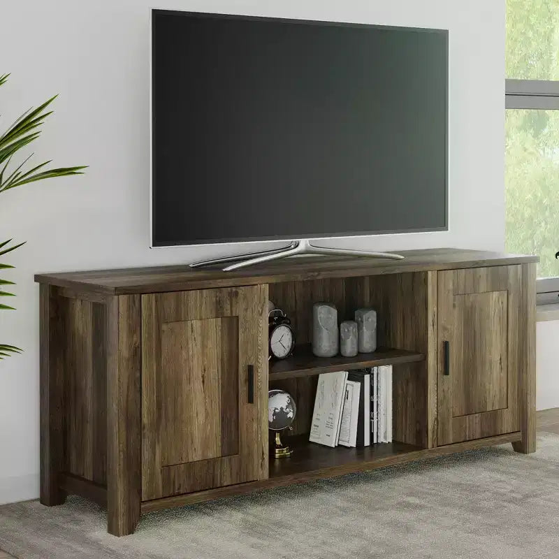 Lavish Home 65-inch TV Stand 2-Door Entertainment Center, Adjustable Media Console Shelves, Cable Management, Farmhouse Style