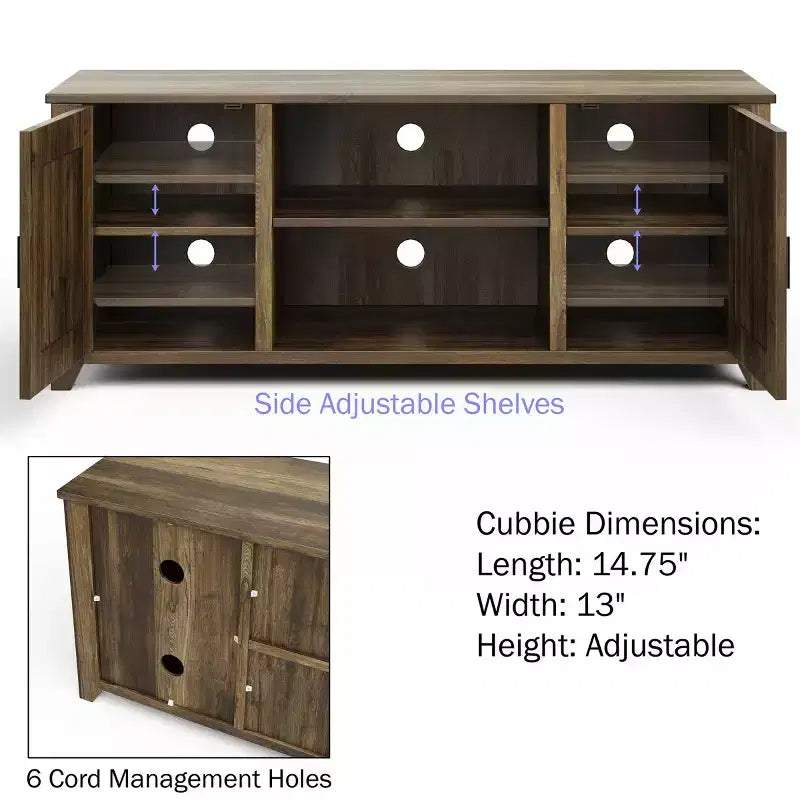 Lavish Home 65-inch TV Stand 2-Door Entertainment Center, Adjustable Media Console Shelves, Cable Management, Farmhouse Style
