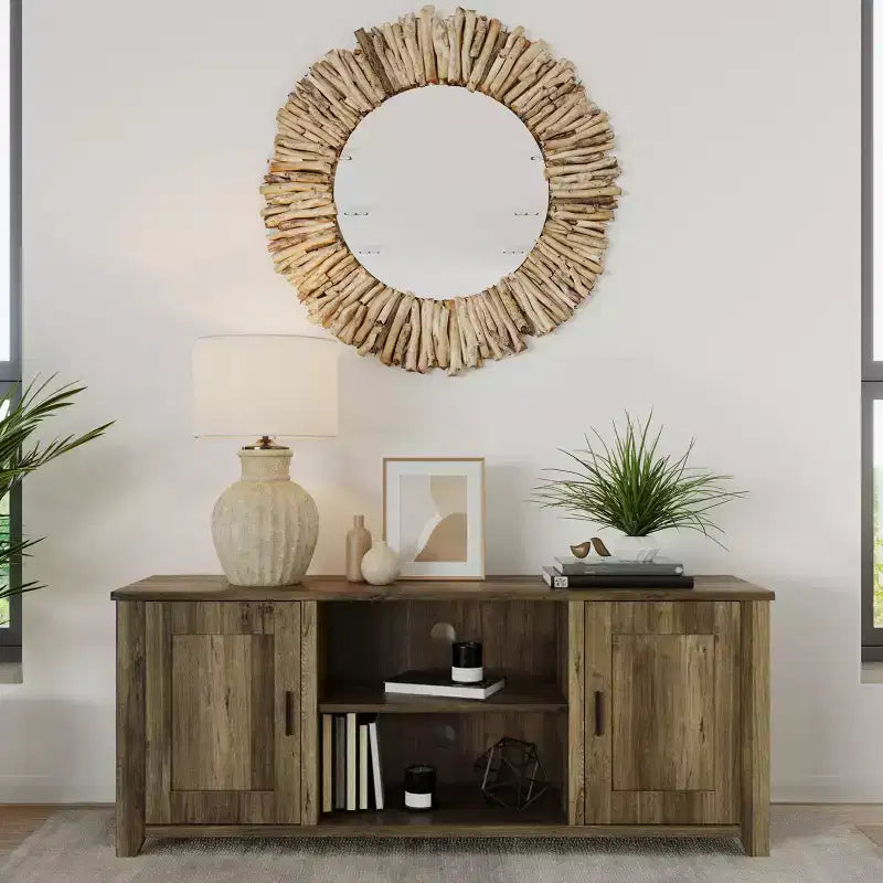 Lavish Home 65-inch TV Stand 2-Door Entertainment Center, Adjustable Media Console Shelves, Cable Management, Farmhouse Style
