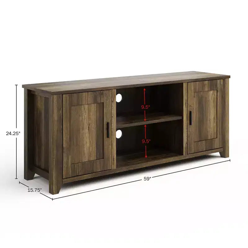 Lavish Home 65-inch TV Stand 2-Door Entertainment Center, Adjustable Media Console Shelves, Cable Management, Farmhouse Style