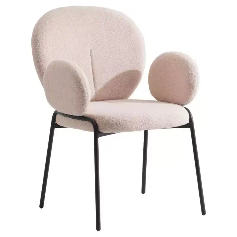 LeisureMod Celestial Modern Dining Arm Chair Boucle Upholstery with Padded Seat & Sturdy Iron Frame, Black Base Accent Chair