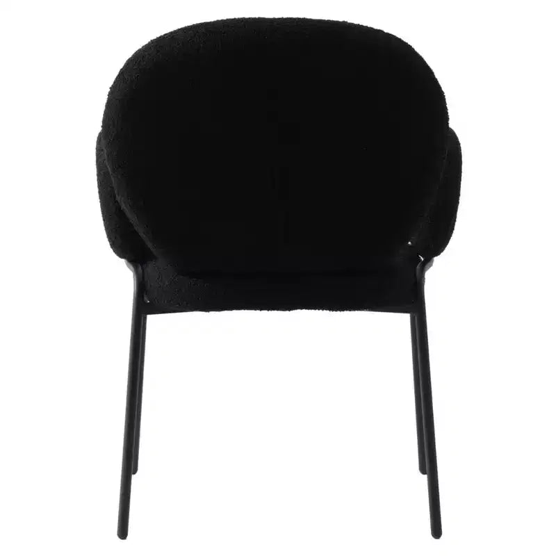 LeisureMod Celestial Modern Dining Arm Chair Boucle Upholstery with Padded Seat & Sturdy Iron Frame, Black Base Accent Chair