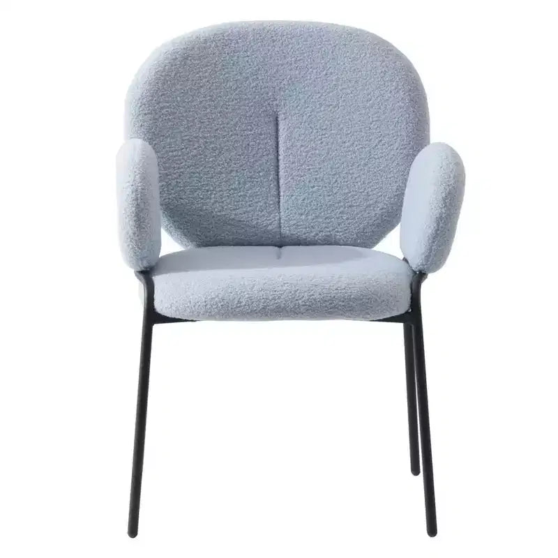 LeisureMod Celestial Modern Dining Arm Chair Boucle Upholstery with Padded Seat & Sturdy Iron Frame, Black Base Accent Chair