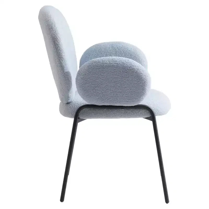 LeisureMod Celestial Modern Dining Arm Chair Boucle Upholstery with Padded Seat & Sturdy Iron Frame, Black Base Accent Chair